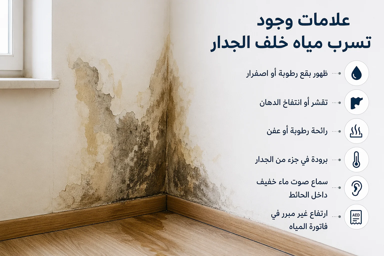 علامات وجود تسرب مياه خلف الجدار