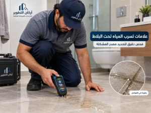 فحص تسرب المياه تحت البلاط باستخدام جهاز كشف الرطوبة